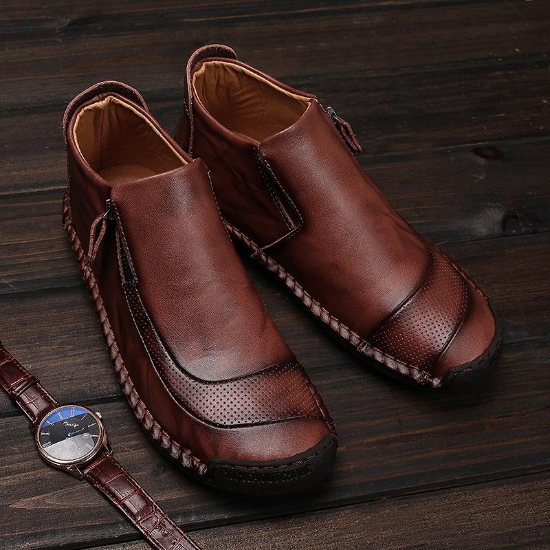 Pair of Men's Casual Leather Ankle Boots, full view, perfect for outdoor