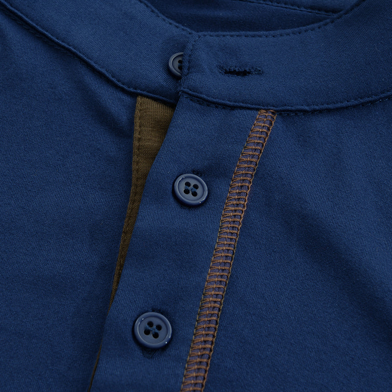 Comfortable men's short-sleeve Henley t-shirt, perfect for casual everyday wear and relaxed style.