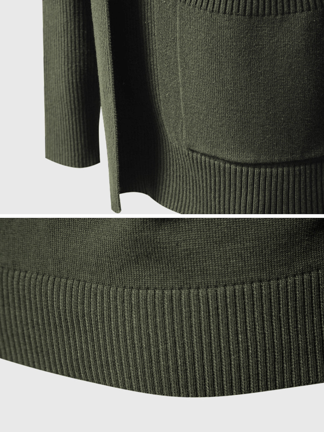 Back view of a men's casual knit cardigan, showing the relaxed fit and drape of the fabric.