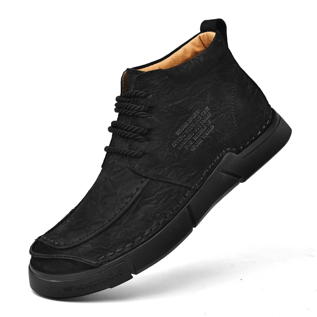 Premium men's high-top winter boots, leather finish with a soft orthopedic sole for comfort.