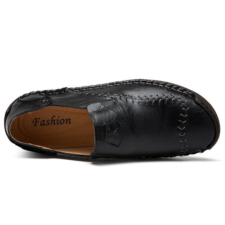 Elegant men's casual shoes, crafted from genuine leather with hand stitching and soft, non-slip sole
