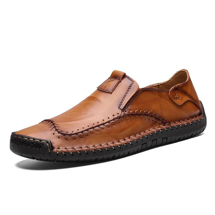 Men's genuine leather shoes, hand-stitched for durability, with a comfortable soft non-slip sole