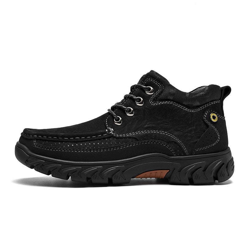 Pair of men's leather casual short boots, ideal for outdoor work in snow