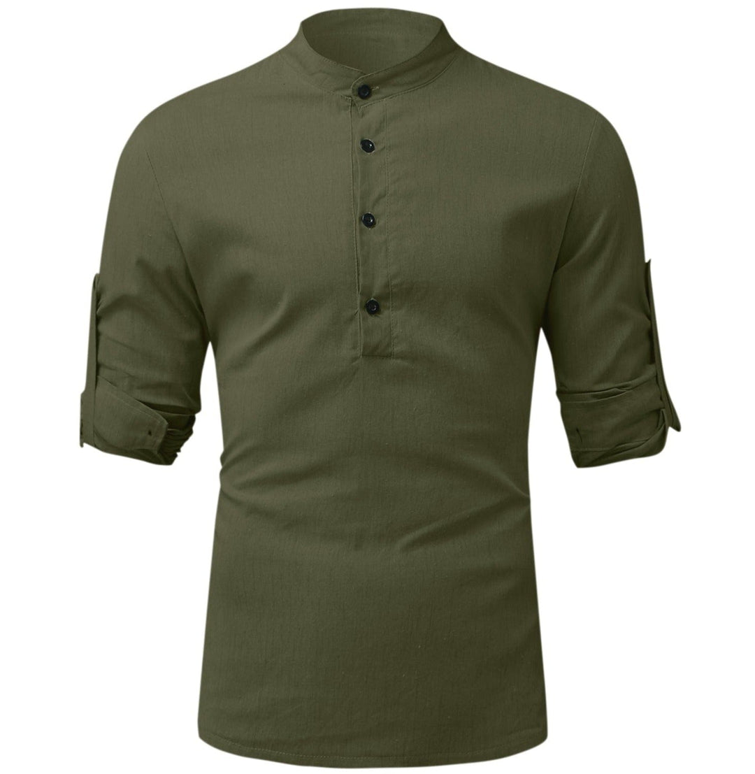 Close-up of a men's breathable cotton linen blend shirt, perfect for casual summer outfits