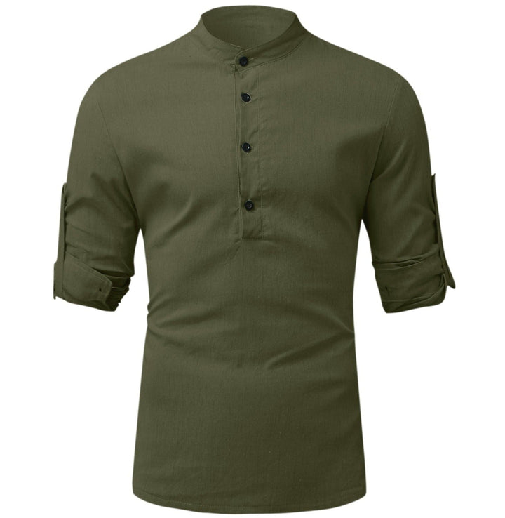 Close-up of a men's breathable cotton linen blend shirt, perfect for casual summer outfits