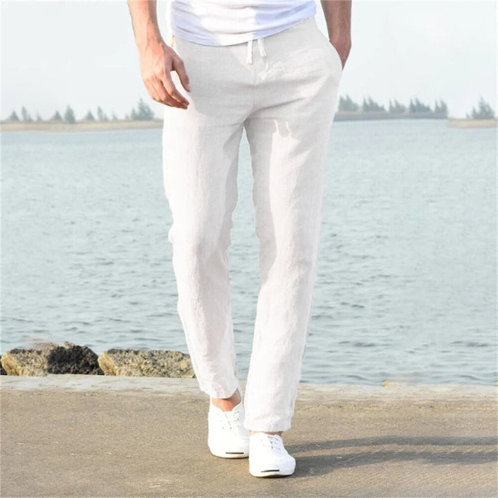 Men's casual linen trousers, lightweight and breathable for summer comfort.
