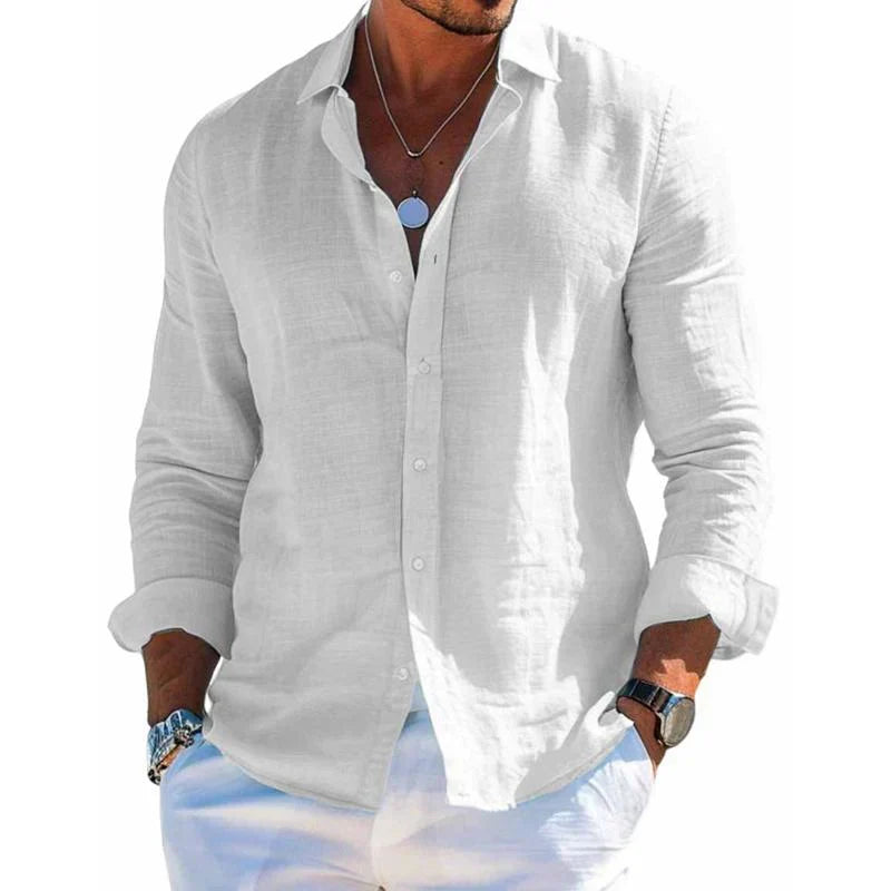 Comfortable men's collared button-up shirt, long sleeve & regular fit, a versatile everyday fashion choice.