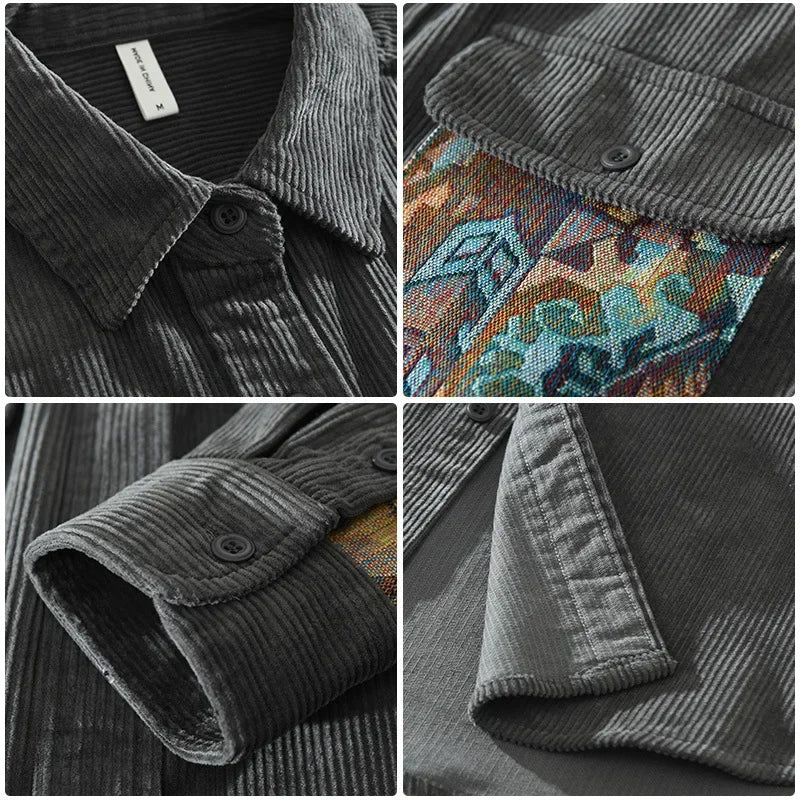 Men's breathable cotton shirt with a fashionable patterned pocket, offering both comfort and modern style.