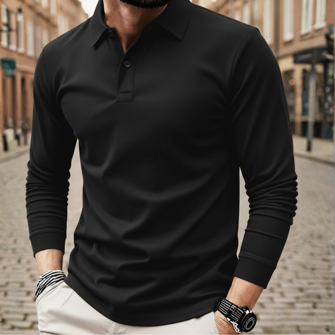 Men's casual long sleeve polo shirt, relaxed fit, perfect for everyday style & versatile wear.