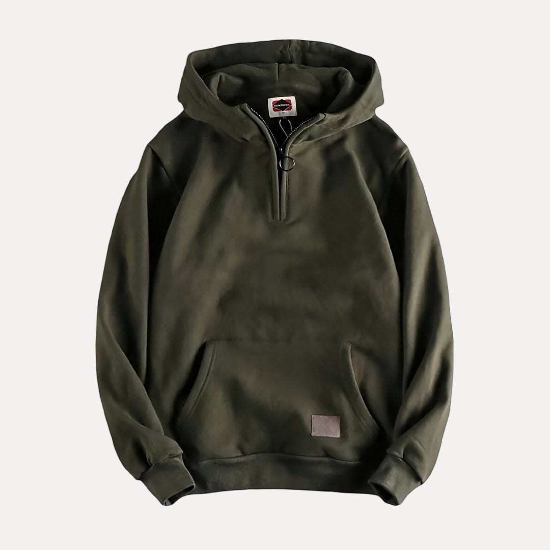Stylish mens casual long sleeve hoodie with half zip, ideal for comfortable daily fashion and cool weather.
