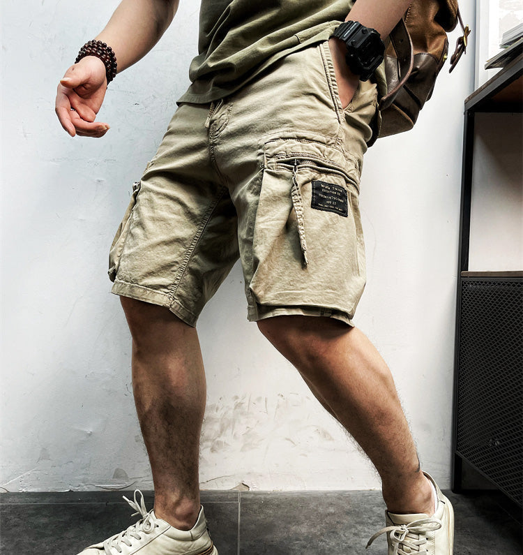 Men's casual outdoor cargo shorts with drawstring. Comfortable utility shorts perfect for summer adventures.