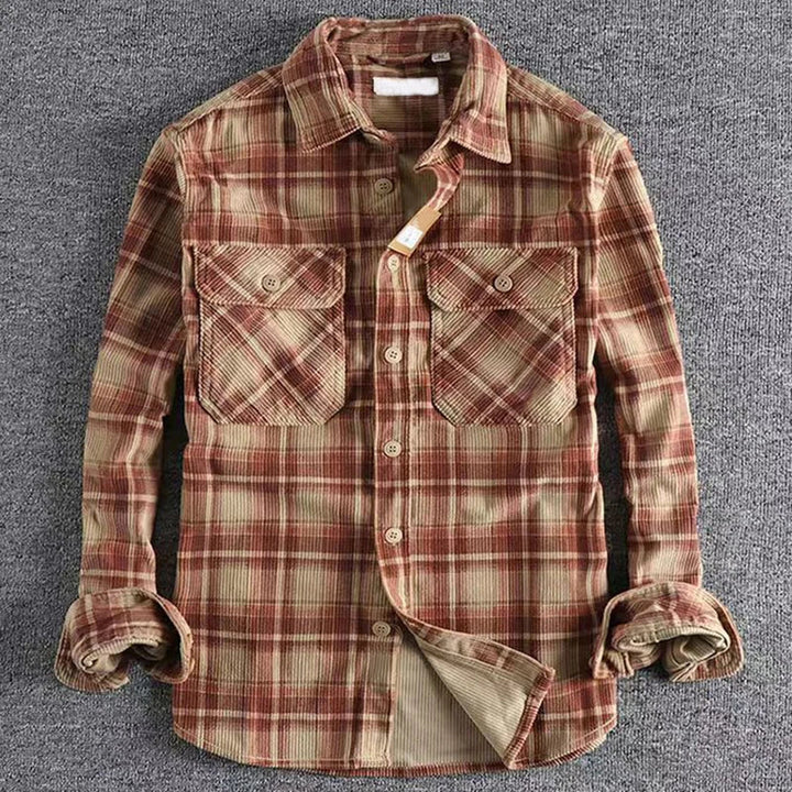 Detailed image of the cuffs and buttons on a men's casual flannel shirt, highlighting quality.