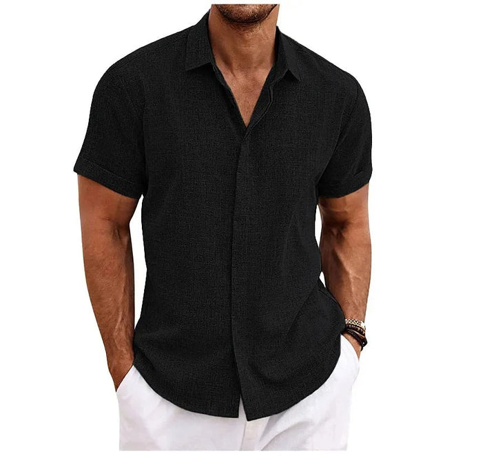 Men's casual short sleeve button-down shirt, perfect for summer vacations and everyday comfort.