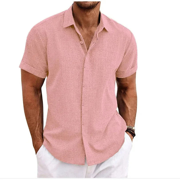 New men's short sleeve button-down shirt, offering a breathable, relaxed fit for casual wear.