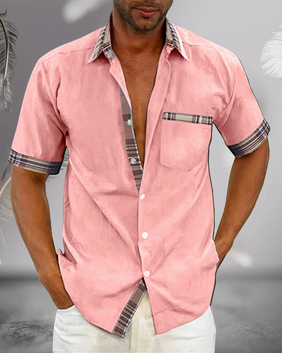 Versatile men's short-sleeve shirt with elegant plaid detailing, great for modern menswear fashion.