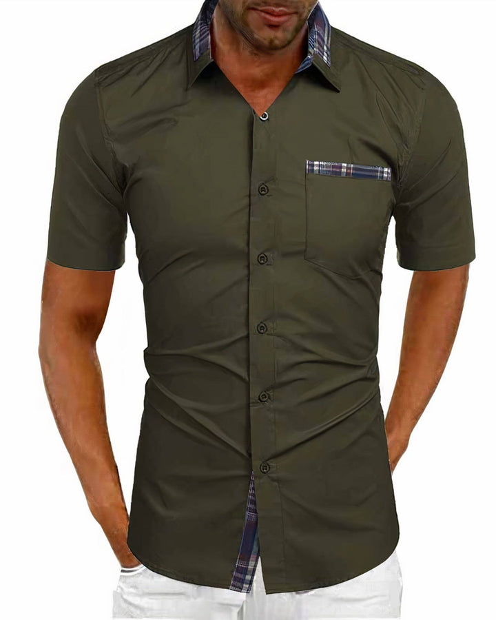 Refined men's button-down shirt with a stylish plaid accent, ideal for a polished yet casual appearance.