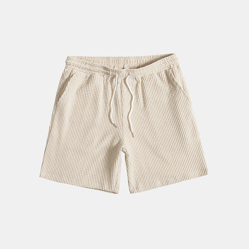 Men's coordinated casual button-down short sleeve shirt & drawstring shorts summer set.