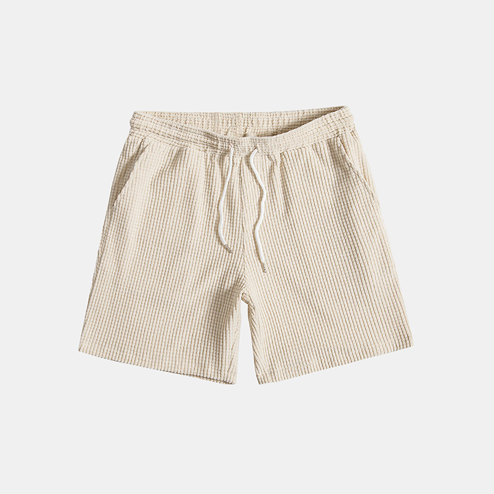 Men's coordinated casual button-down short sleeve shirt & drawstring shorts summer set.