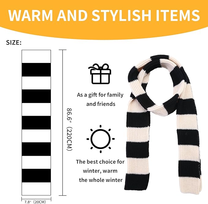Warm men's knitted striped scarf, a comfortable and essential cold weather accessory.
