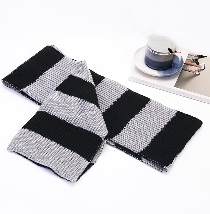 Cozy men's striped knitted scarf, an ideal accessory for staying warm in style.