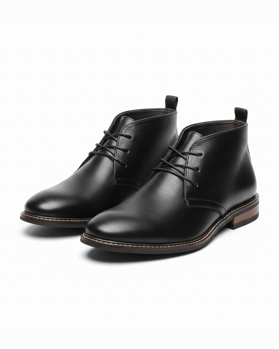 Men's classic black chukka boots, versatile and comfortable for casual or dress wear.