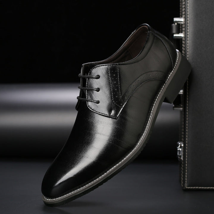 Men's classic black leather Derby shoes, perfect for formal occasions, business, or smart casual wear.