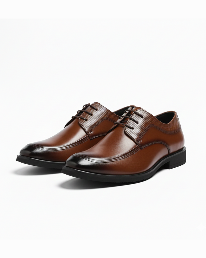 Men's classic black leather dress shoes with cushioned comfort, side view, ideal for formal wear
