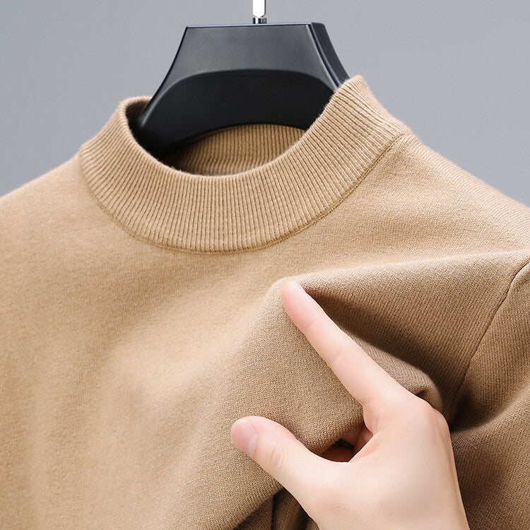 Men's classic black mock neck pullover sweater, ideal for versatile fall and winter casual wear or knitwear.