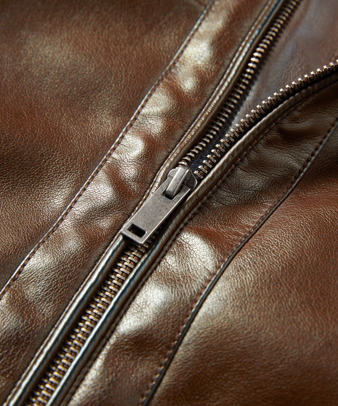 Front view of men's black PU leather jacket, classic design with zipper closure, durable outerwear