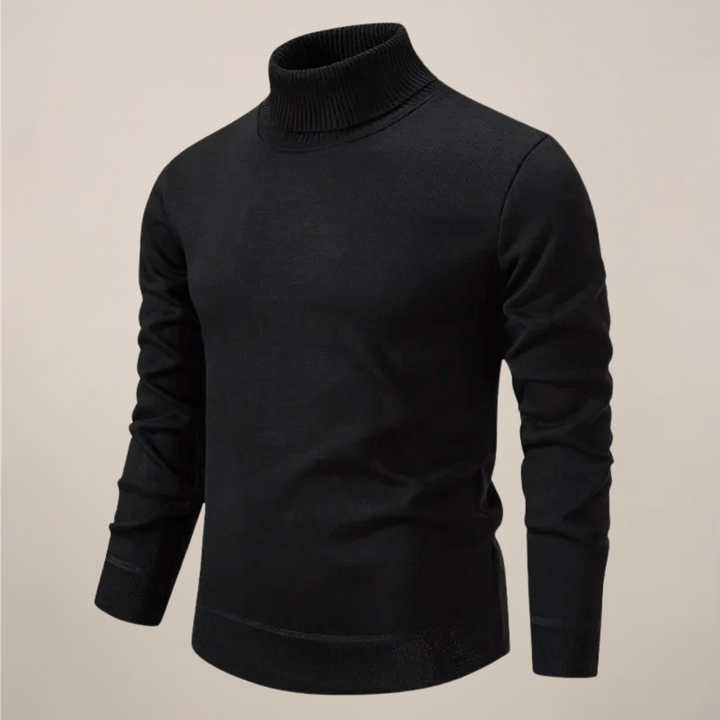 Versatile men's knitwear turtleneck, great for smart casual, evening wear, and business casual looks.