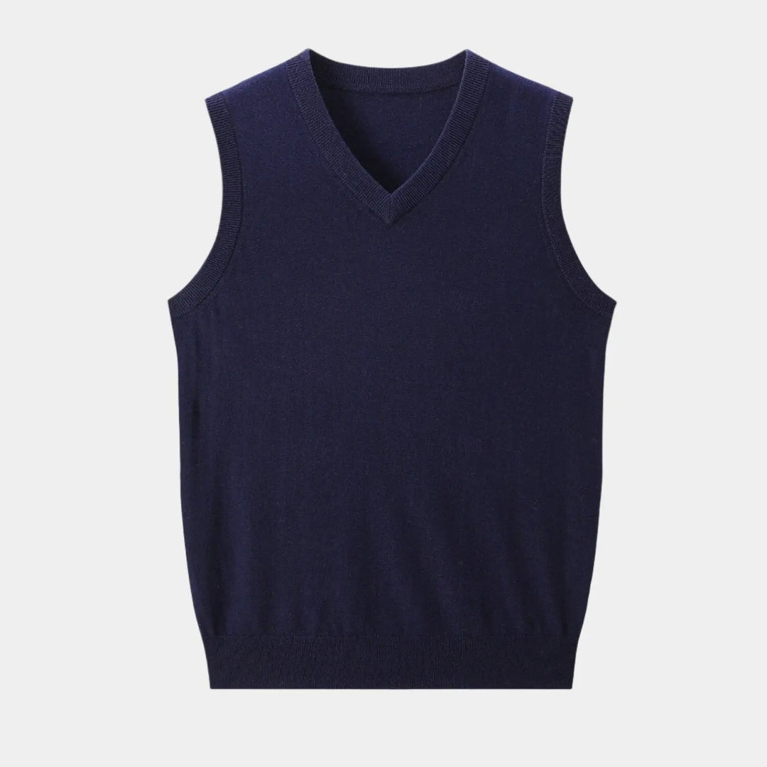 Refined men's V-neck knit vest for sophisticated layering. A classic piece for any smart casual outfit.
