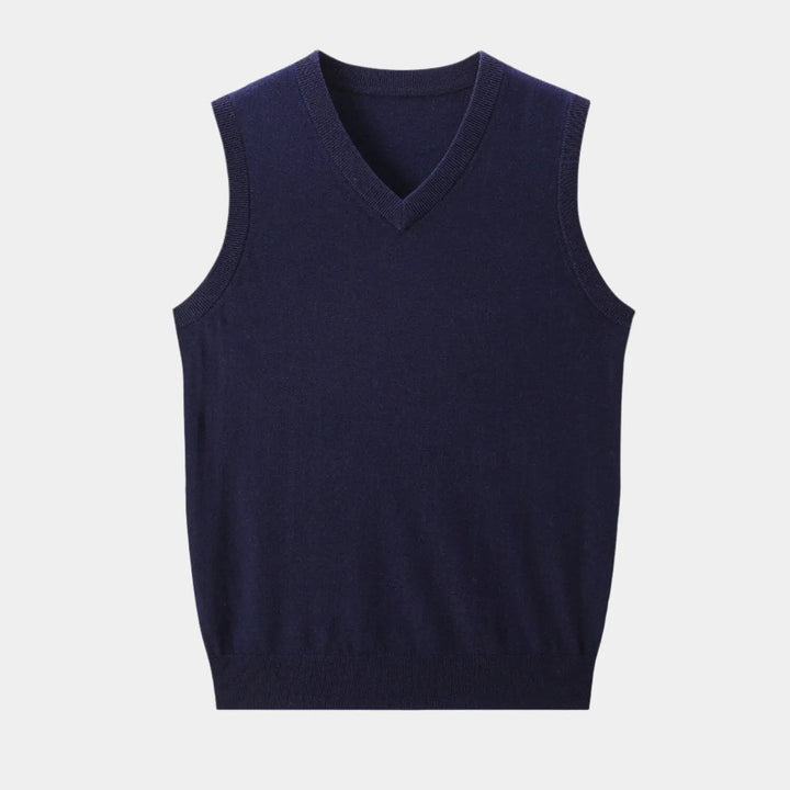Refined men's V-neck knit vest for sophisticated layering. A classic piece for any smart casual outfit.