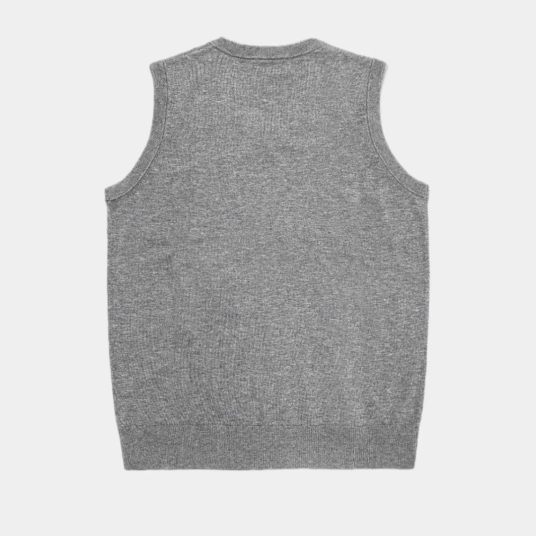 Versatile all-season men's V-neck knit vest, a smart casual staple for comfortable layering.