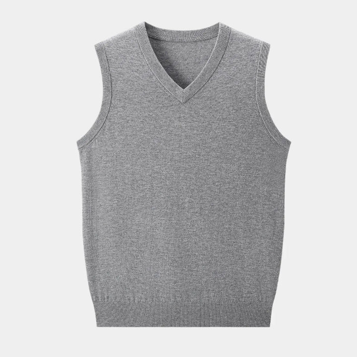 Classic men's V-neck knit vest, offering refined style and comfortable layering for all seasons.