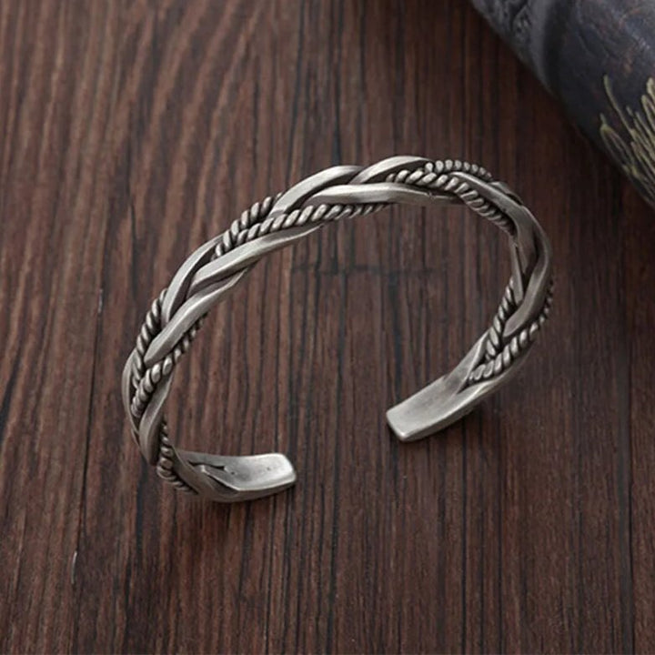 Handcrafted braided sterling silver men's cuff bracelet, a durable and classic piece of men's jewelry.