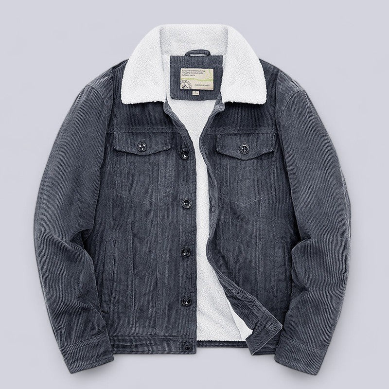 Full shot of a man wearing a versatile corduroy jacket, ideal for winter and autumn fashion