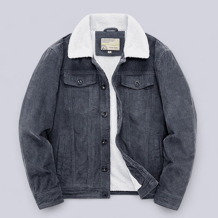 Full shot of a man wearing a versatile corduroy jacket, ideal for winter and autumn fashion