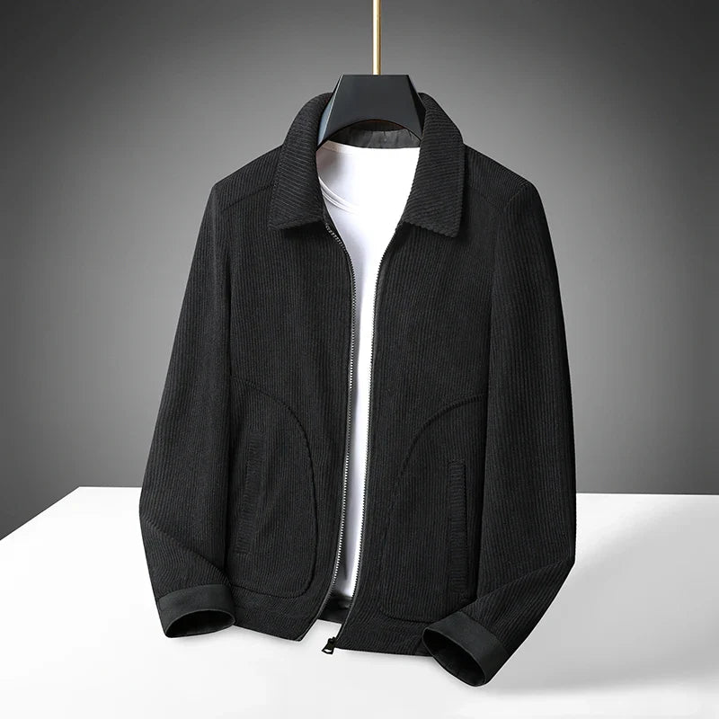 Stylish men's textured corduroy jacket in a rich brown, perfect as a casual jacket for fall and winter.