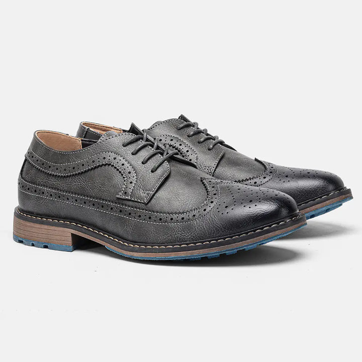 Men's classic brown leather brogue dress shoes, Oxford style for formal or business casual wear