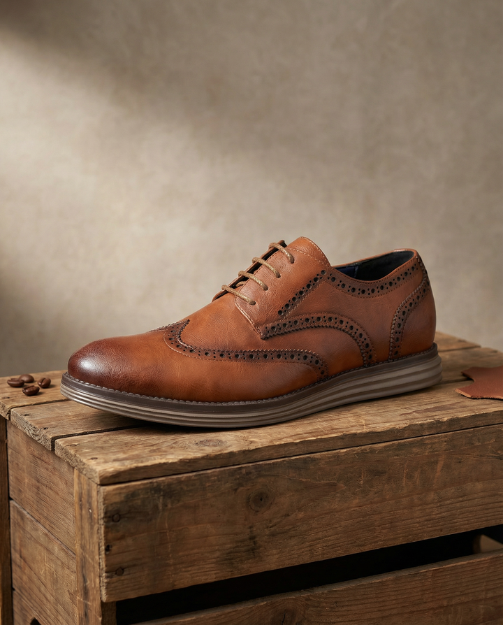 Comfortable black men's brogue oxford dress shoes, ideal for daily wear and professional occasions.