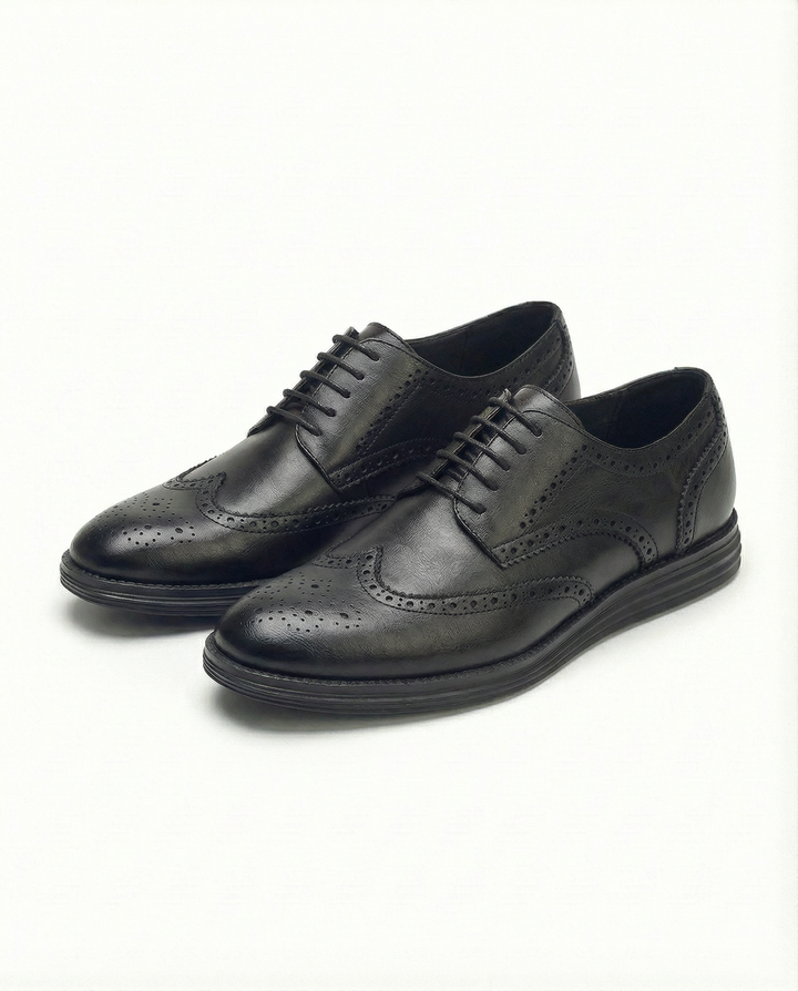 Elegant men's brogue oxford dress shoes with intricate detailing, perfect for formal & smart casual attire.