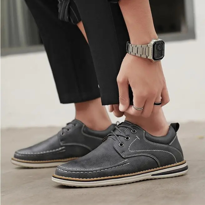 Men's premium brown leather moc toe Oxford dress shoes