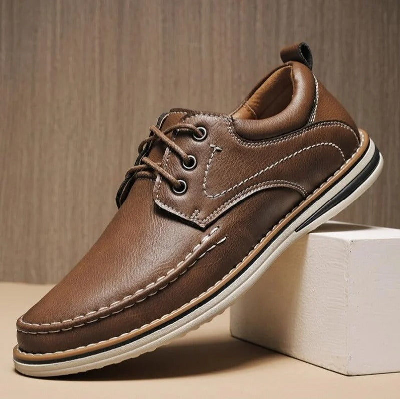 Stylish black leather moc toe Oxford shoes for men, comfortable everyday wear