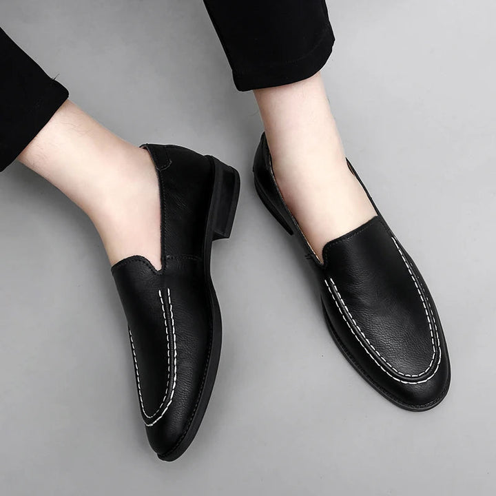 Elegant men's dress loafers in dark brown leather, classic style footwear