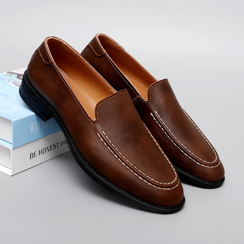 Mens fashion footwear: high-quality leather slip-on loafers in a modern design
