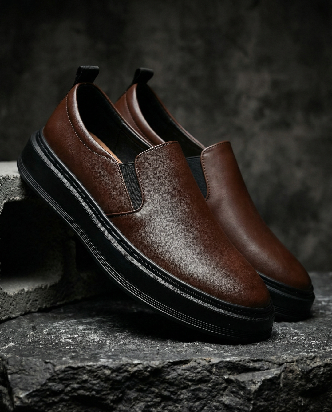 Mens everyday leather slip-on loafers in brown, showcasing comfortable and fashionable design