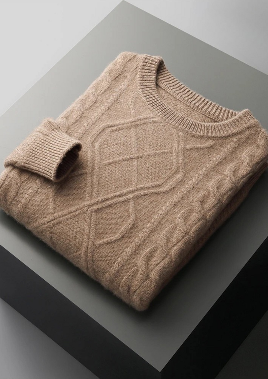 Classic men's cable knit crew neck sweater. A warm & stylish winter essential for casual wear.