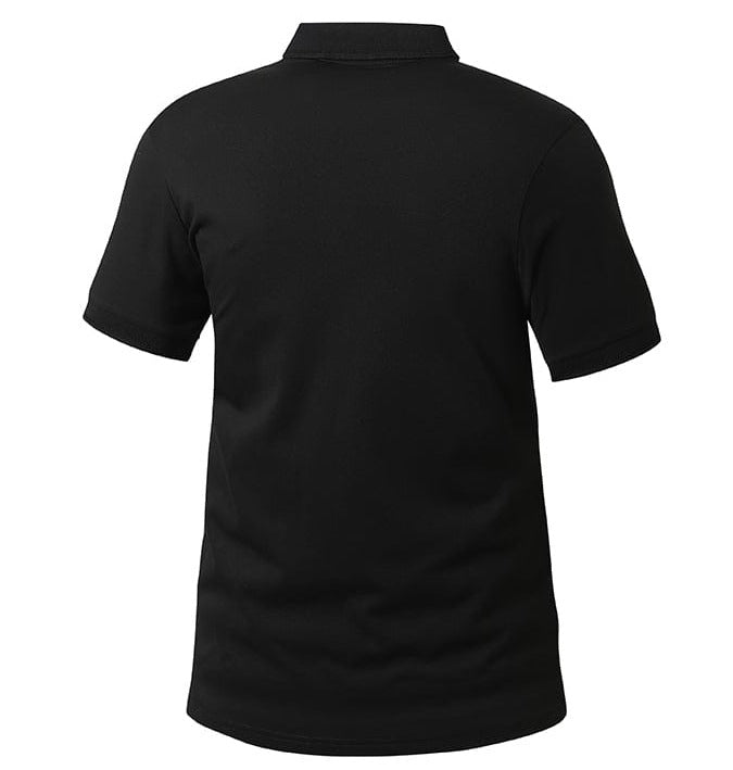 Folded men's navy blue casual polo shirt, neat presentation of a classic top