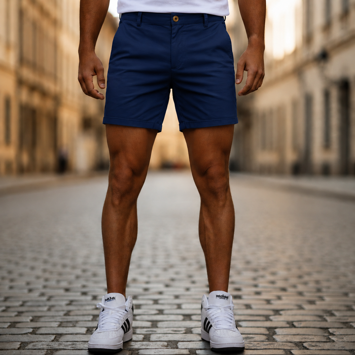 Men's classic chino shorts, tailored fit, perfect for everyday summer comfort & casual style.