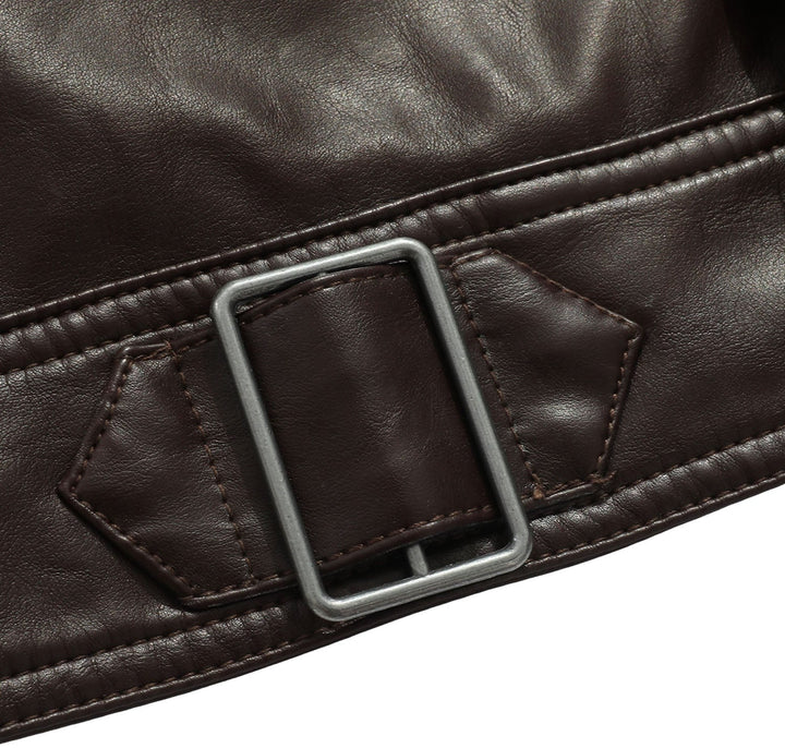 Interior lining of a men's classic coffee faux leather jacket, quality outerwear